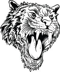 The Vector logo tiger for tattoo or T-shirt design or outwear.  Hunting style big cat print on black background. This hand drawing is for black fabric or canvas.