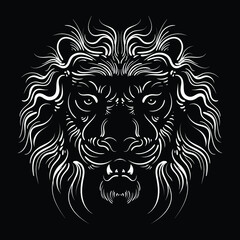 Fototapeta na wymiar The Vector logo lion for tattoo or T-shirt print design or outwear. Hunting style lions background. This hand drawing would be nice to make on the black fabric or canvas.