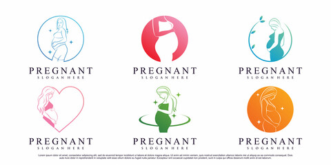 Set of pregnant woman logo design with creative element Premium Vector