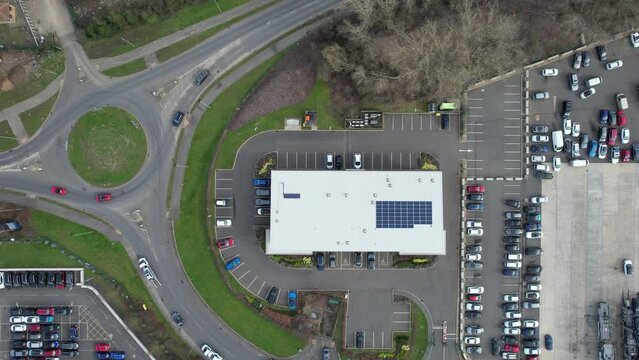 aerial view of Huge and Massive car park of car Auctions in England UK, drone footage