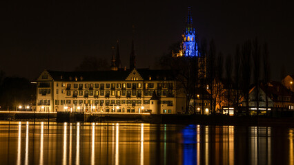 Konstanz Panoramablick am schönen Bodensee Nachtaufnahme