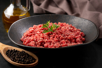 Raw ground beef ready for preparation.