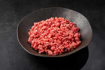 Raw ground beef ready for preparation.