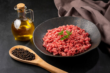 Raw ground beef ready for preparation.
