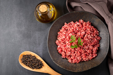 Raw ground beef ready for preparation.