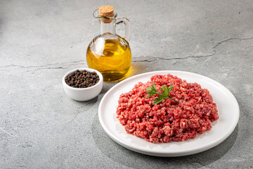 Raw ground beef ready for preparation.