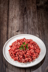 Raw ground beef ready for preparation.
