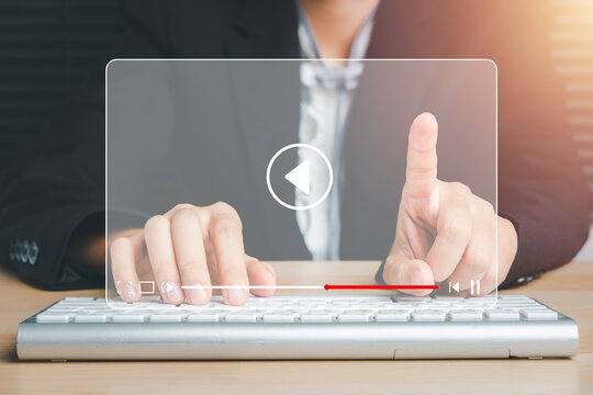 Video streaming on internet, Woman watching online movie or TV series on laptop computer, Concept about subscription based live digital stream.