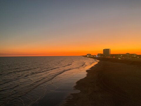 Sunset over the beach Galveston Texas