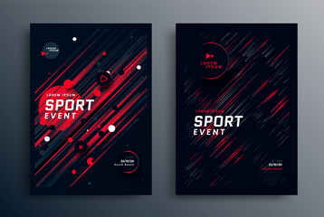 Sports event poster layout design in black and red colors. Cover for Fitness center with gradient angled lines. Vector illustration - obrazy, fototapety, plakaty