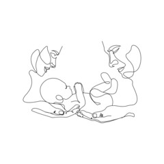 Holding Baby Feet Line Art | Printable Family Line Art Print | Minimalist Nursery Wall Art | Baby Room Wall Decor