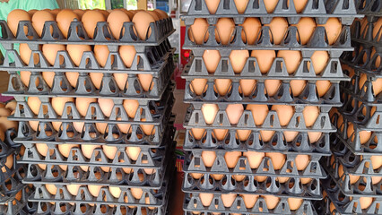 Eggs in black plastic storage that delivery