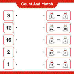 Count and match, count the number of Shuttlecock and match with the right numbers. Educational children game, printable worksheet, vector illustration
