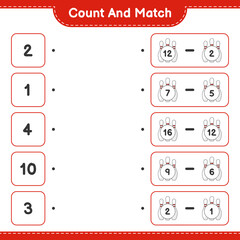 Count and match, count the number of Bowling Pin and match with the right numbers. Educational children game, printable worksheet, vector illustration