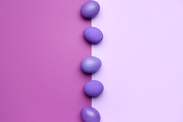 Painted eggs for Easter celebration on color background