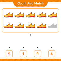 Count and match, count the number of Running Shoes and match with the right numbers. Educational children game, printable worksheet, vector illustration