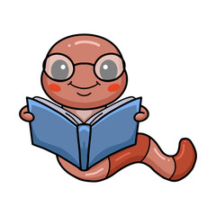 Cute smart worm cartoon reading a book