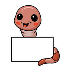 Cute little worm cartoon with blank sign