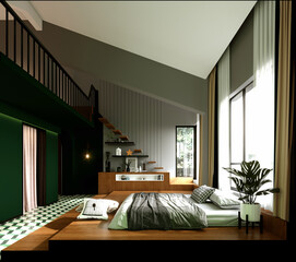 3d render of bedroom, hotel room