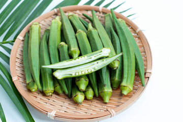 Fresh okra on white background.