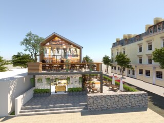 3d render of restaurant cafe exterior