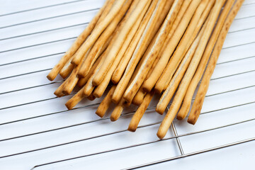Bread sticks on white background