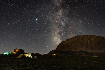 The milkyway galaxy over Olympos mountain, from different angles. Hiking at night to explore wanderfull views.