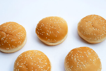 Hamburger buns with sesame on white background.