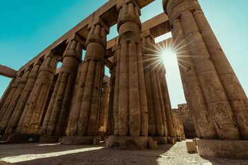 Landmarks in Luxor Egypt. Luxor temple during day and night.