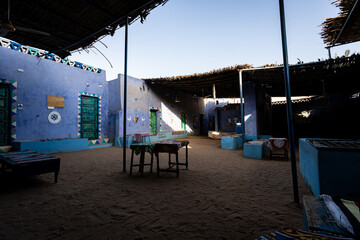 Aswan landmarks. Nubian Village looking over Nile. Spices and local people.