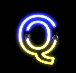 Obraz premium Neon Ukraine Lights Themed Characters Letter Q
