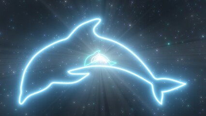 Ocean Dolphin Aquatic Creature Shape Outline Glow Neon Lights Tunnel - Abstract Background Texture © IncrediVFX