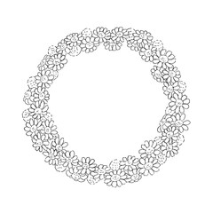 デイジーの花の円いフレーム-感謝を表す背景-手描きの線画