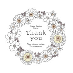 円い花のフレーム-感謝を表す背景-手描きの線画