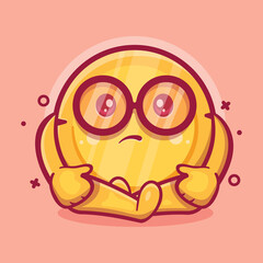 funny money coin character mascot with sad expression isolated cartoon in flat style design