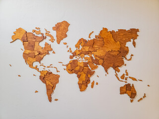 Close up shot of a brown wooden 3D map