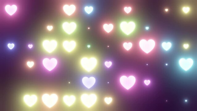 Flashing Neon Hearts Light Grid Array Glowing Bright Rainbow Colors - 4K Seamless VJ Loop Motion Background Animation