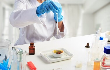 Little child chemistry with water for easy science experimental online class, new normal and distance learning, e-learning for kid in covid-19 pandemic.