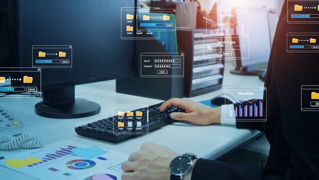 パソコンを使う男性　ダイアログボックス