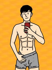 Fototapeta premium cute man cartoon on orange background