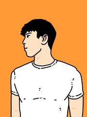cute man cartoon on orange background