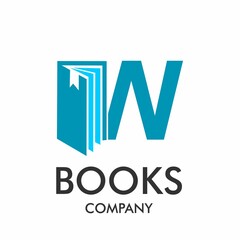 Books letter logo design template illustration. suitable for education, app, mobile, multimedia, brand, collage, student, technology. this is font w