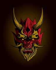 red oriental demon mask on gradient background