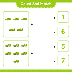 Count and match, count the number of Soccer Shoes and match with the right numbers. Educational children game, printable worksheet, vector illustration