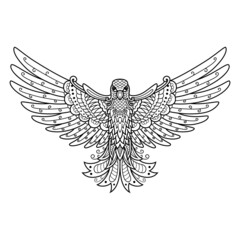 Hand drawn of humming bird in zentangle style