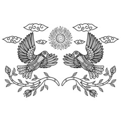 Hand drawn of humming bird in zentangle style