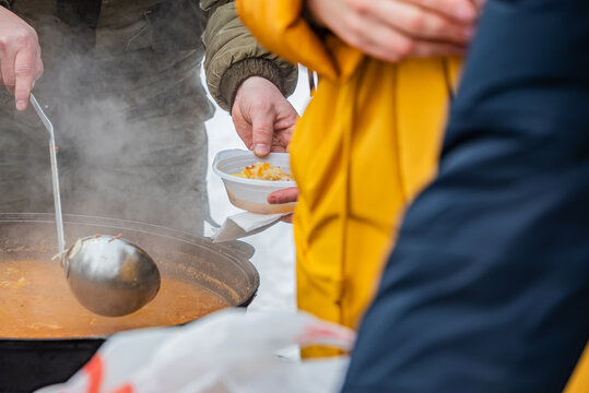 Feeding Homeless Military Refugees Who Fled Their Homes During The Bombing Of Civilians