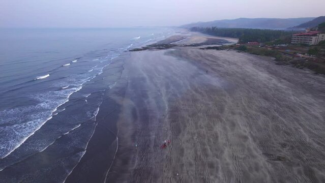Aerial footage of Murud beach at Dapoli, located 200 kms from Pune on the West Coast of Maharashtra India.