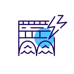 Hydroelectric power generation. Sustainable renewable energy source. Pixel perfect, editable stroke fun color icon