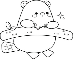 kawaii beaver coloring page for children - obrazy, fototapety, plakaty